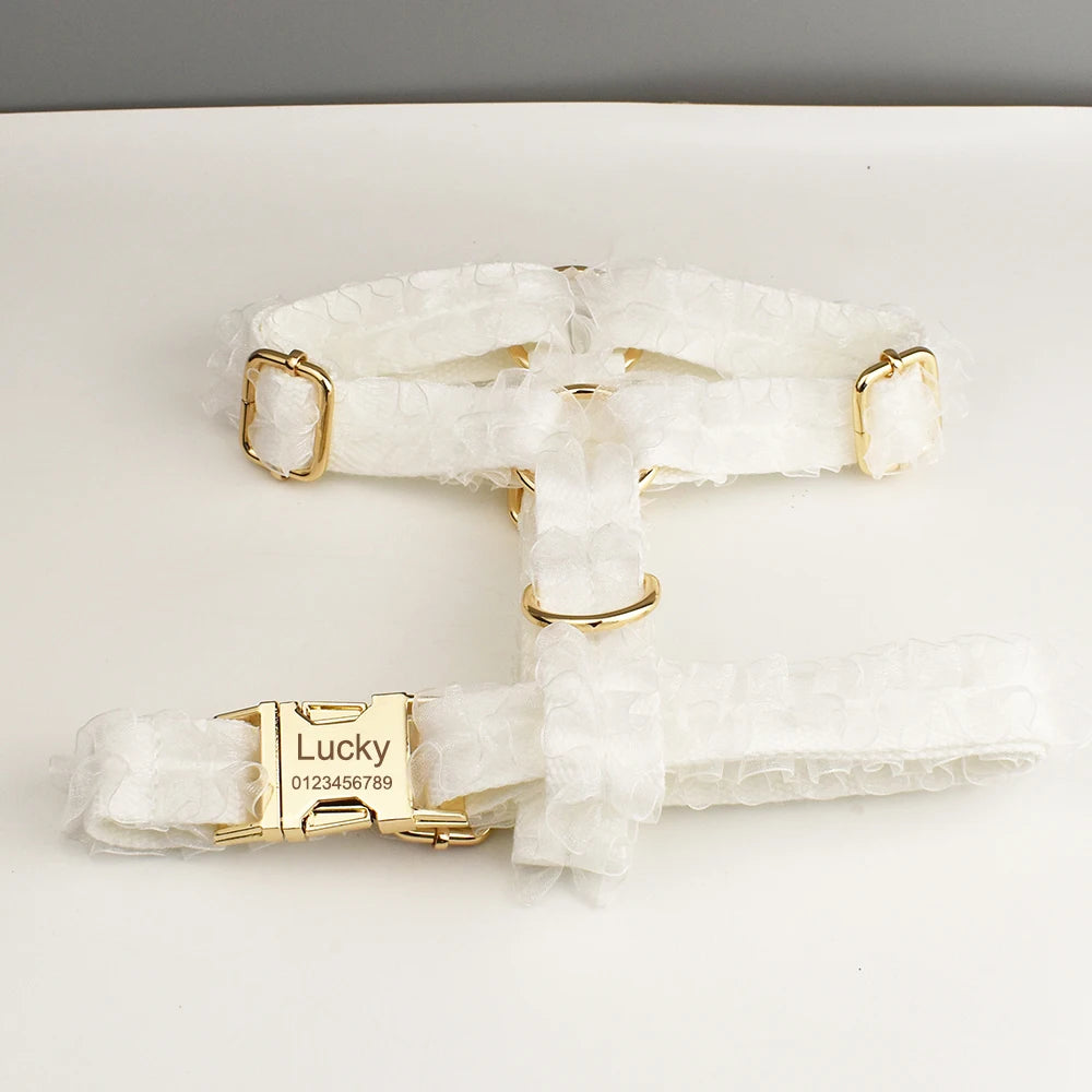 Purilite Select Custom Engraved White Lace Dog Collar & Leash Set