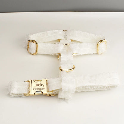Purilite Select Custom Engraved White Lace Dog Collar & Leash Set