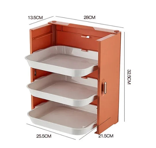 Purilite Select Foldable 6 Layer Kitchen Dish Tray Rack | Multi-Functional Side Dish Organizer | Drawer Design Storage Rack | Wall Mounted Kitchen Storage