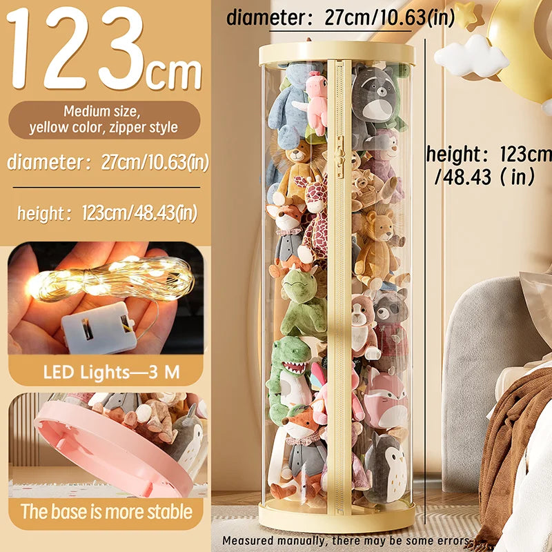 Purilite Select Transparent Doll Storage Box | Plush Toy Organizer | Zipper Storage Tube | Kids Toy Organization Bin