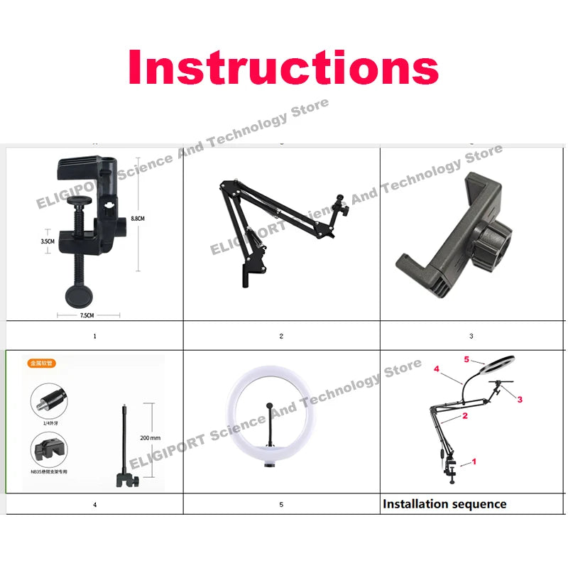 Purilite Select Live-Streaming Clamp Stand with Fill Light & Phone Mount