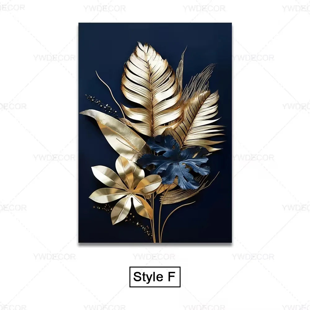 Purilite Select Luxury Black & Gold Plant Leaves Canvas Print