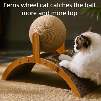 Purilite Select 2 In 1 Cat Scratching Ball Wooden Cat Scratcher | Natural Sisal Scratch Board | Wear-Resistant Paw Training Toy