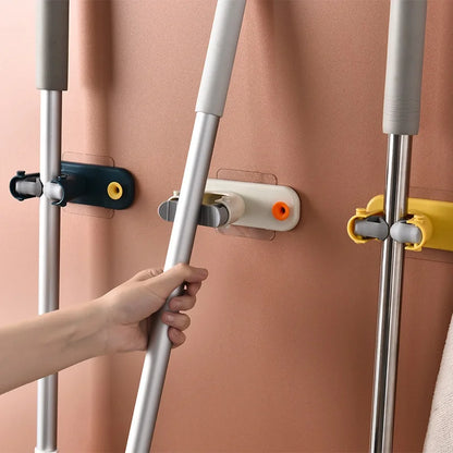 Purilite Select Waterproof Mop Hanger Nail-Free Self-Adhesive Wall Mount Mop Holder, Multifunctional Broom Clip Organizer for Bathroom, Kitchen & Home Storage
