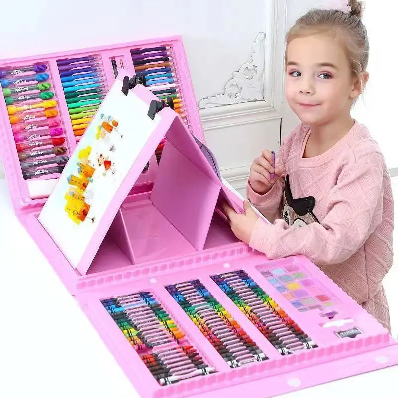 Purilite Select 208-Piece Kids’ Art Set with Easel, Colored Pencils, Watercolor Pens & Sketch Book – Complete Creative Painting Kit for Young Artists