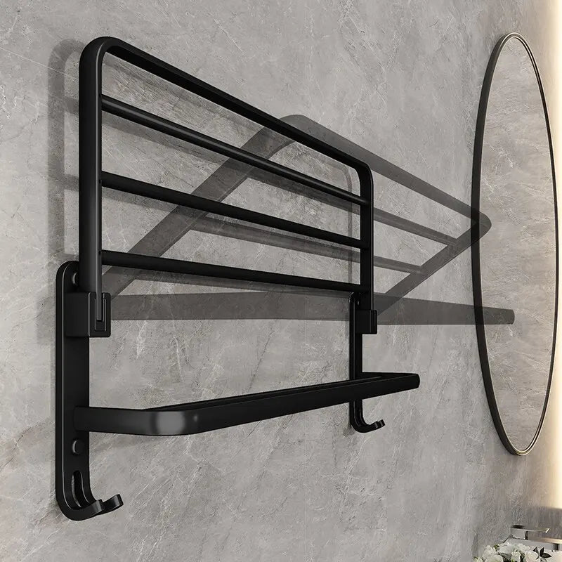 Purilite Select Matte Black 50CM Folding Towel Rack with Hook