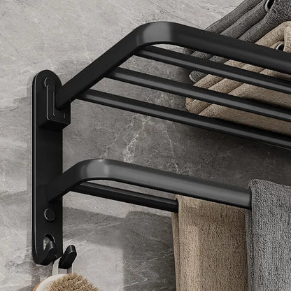 Purilite Select Matte Black 50CM Folding Towel Rack with Hook