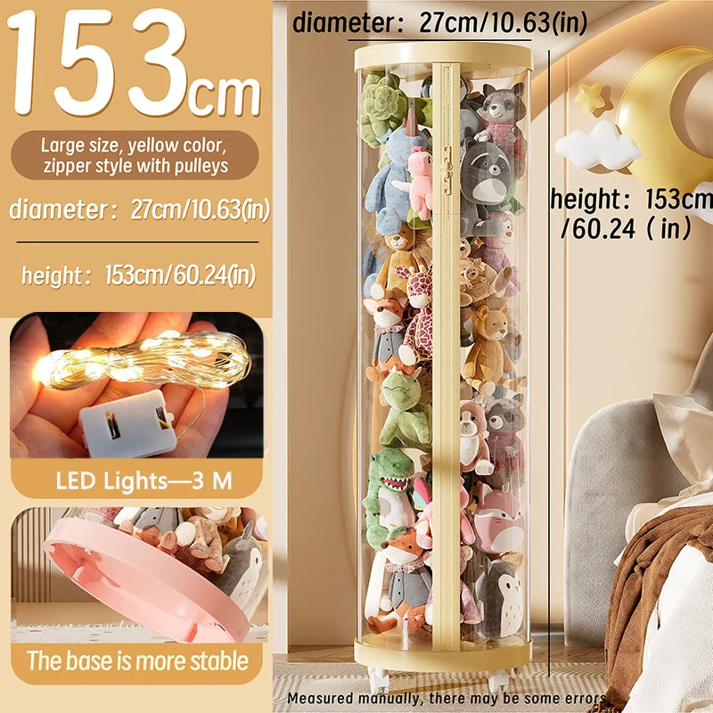 Purilite Select Transparent Doll Storage Box | Plush Toy Organizer | Zipper Storage Tube | Kids Toy Organization Bin