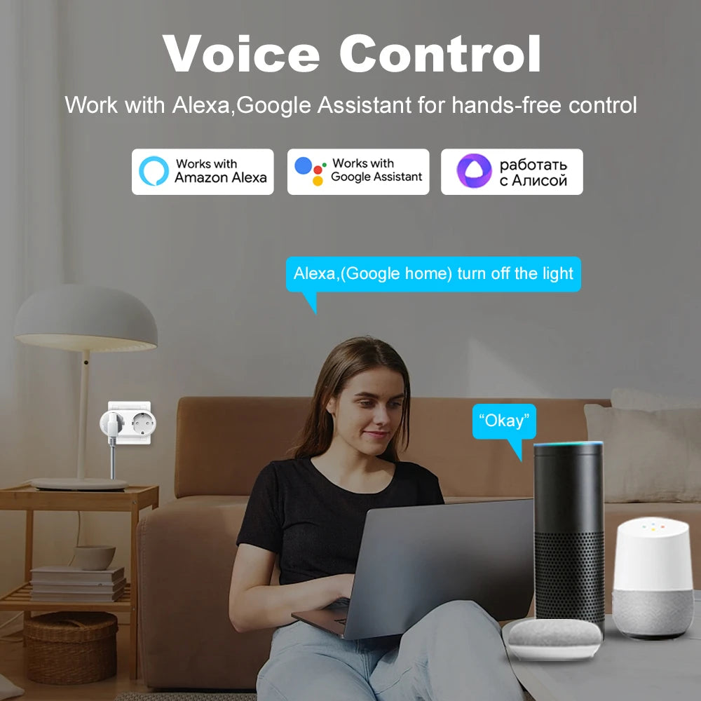 Purilite Select Smart WiFi Dual Outlet Plug | 2-in-1 Smart Socket | Energy Monitoring | Voice Control | 16A Programmable Smart Power Adapter (Set of 2)