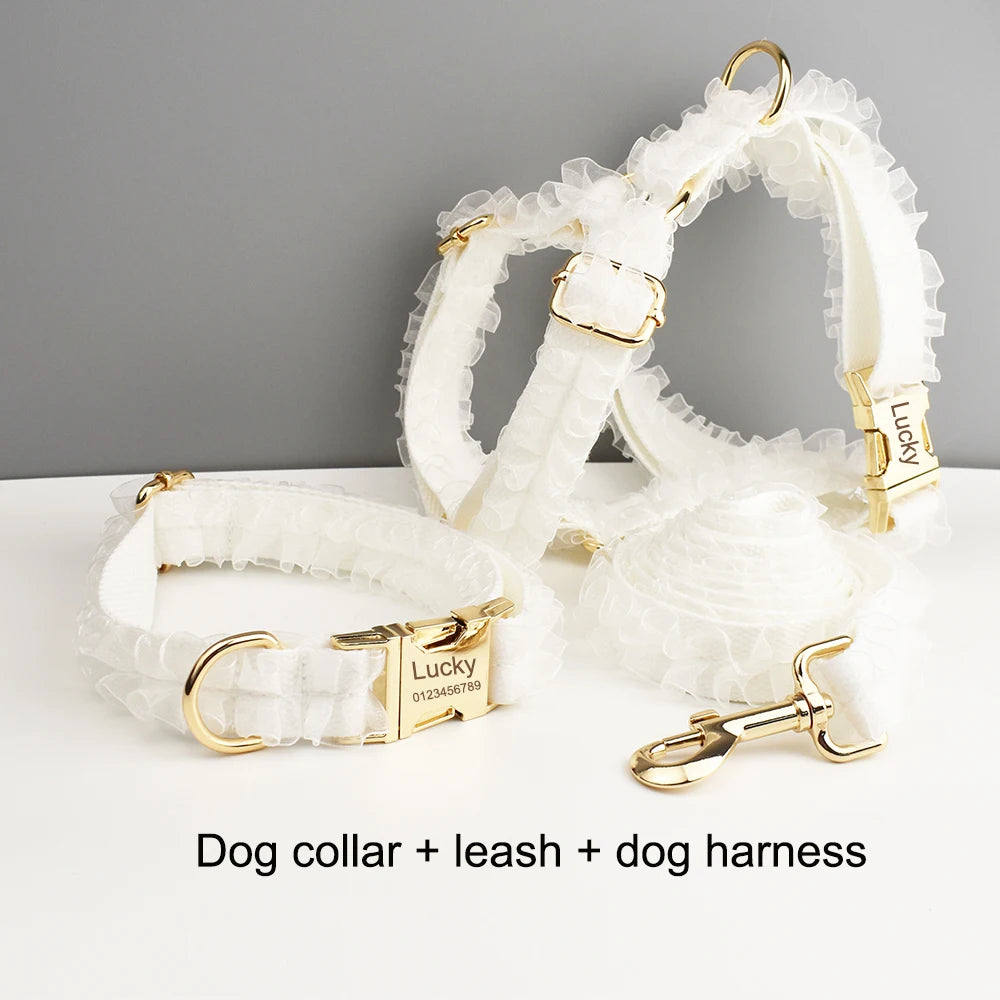 Purilite Select Custom Engraved White Lace Dog Collar & Leash Set