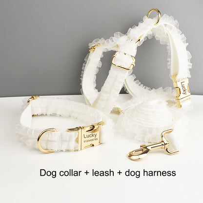 Purilite Select Custom Engraved White Lace Dog Collar & Leash Set