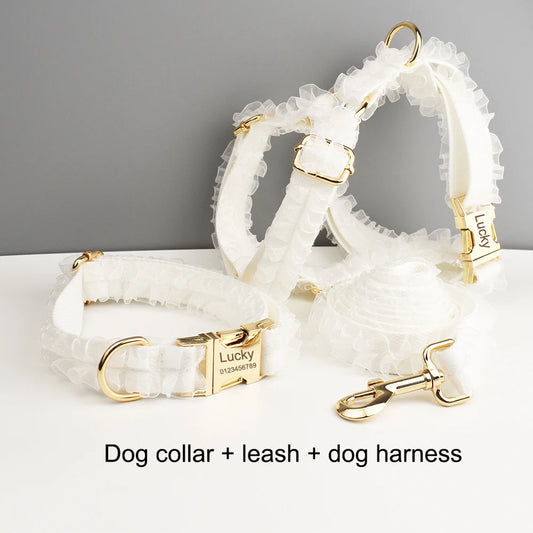 Purilite Select Custom Engraved White Lace Dog Collar & Leash Set