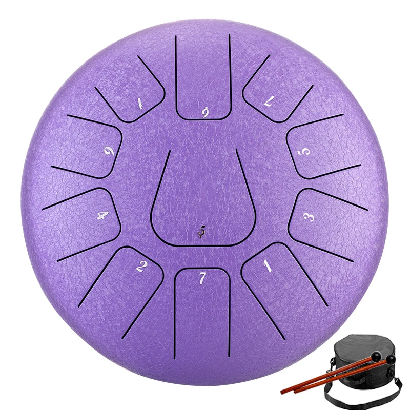 Purilite Select | 8 Inch Steel Tongue Drum 11 Notes | Key of F Handpan Drum | Meditation Yoga Musical Instrument with Carry Bag