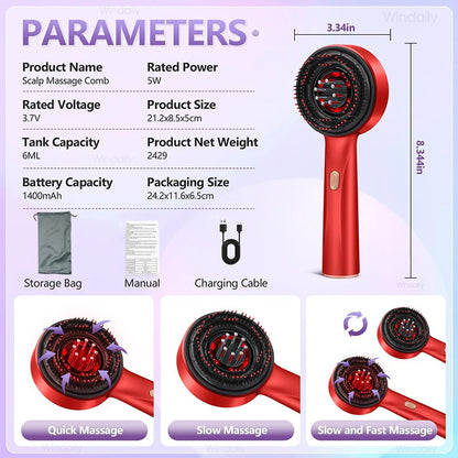 Purilite Select 3 in 1 Red Light Therapy Scalp Massager Comb with Hair Oil Applicator and Vibration Hair Care Brush