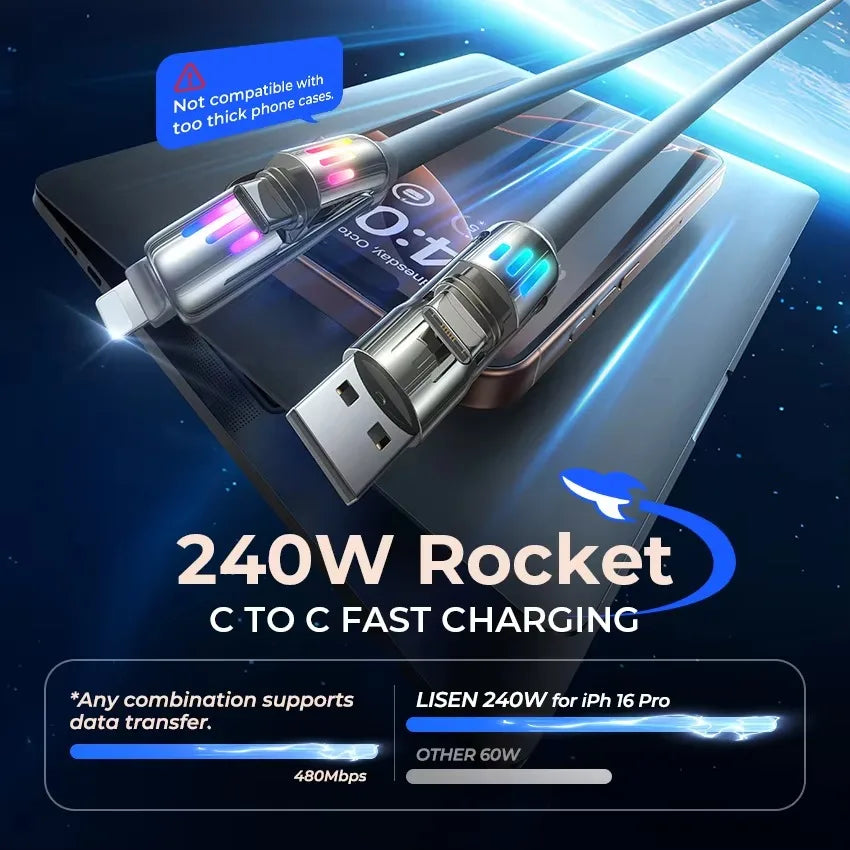 Purilite Select 4-in-1 240W Fast Charging USB-C Data Cable (2M)