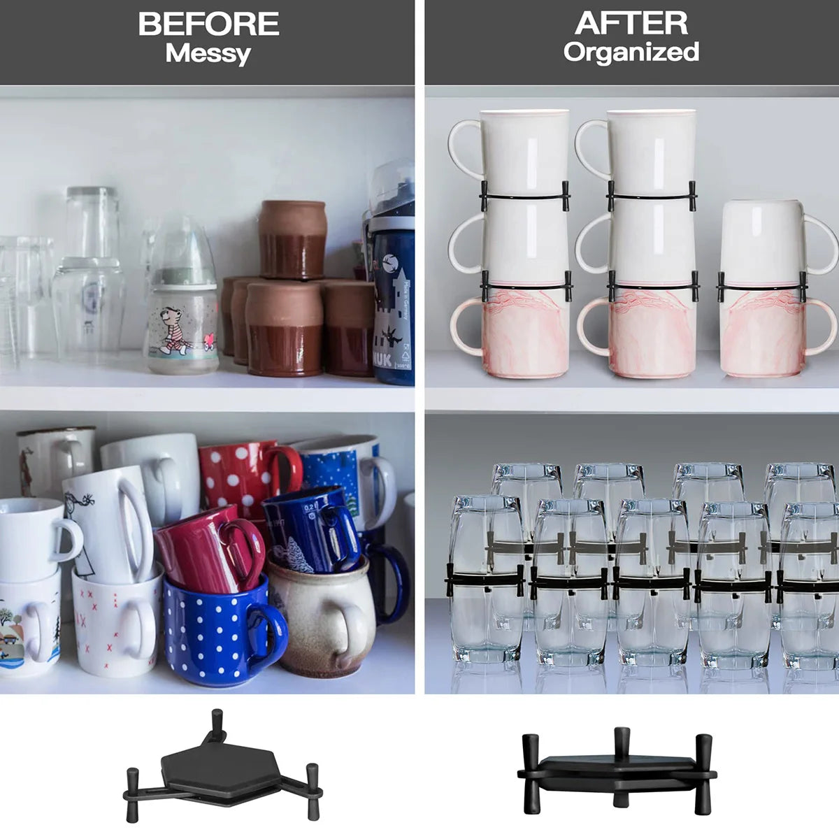 Purilite Select Adjustable Coffee Mug Holder Set | Stackable Drinkware Organizer | Space-Saving Kitchen Cup Storage Rack