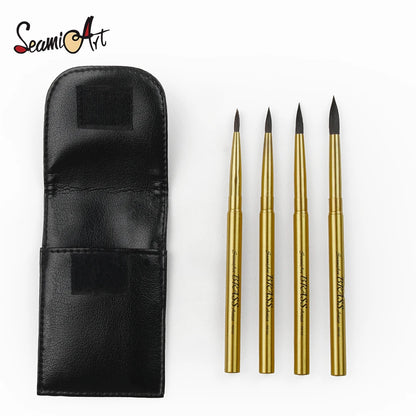 Purilite Select 4pcs Brass Travel Pen Portable Divisible Watercolor Brush Set with PU Bag – Ideal for Painting & Nail Art