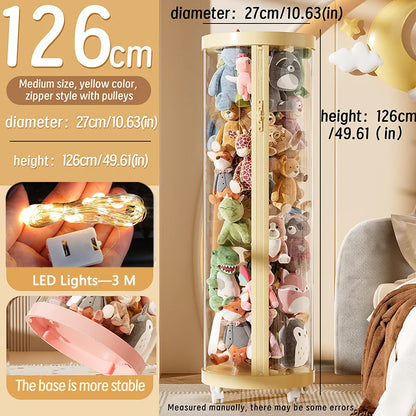 Purilite Select Transparent Doll Storage Box | Plush Toy Organizer | Zipper Storage Tube | Kids Toy Organization Bin