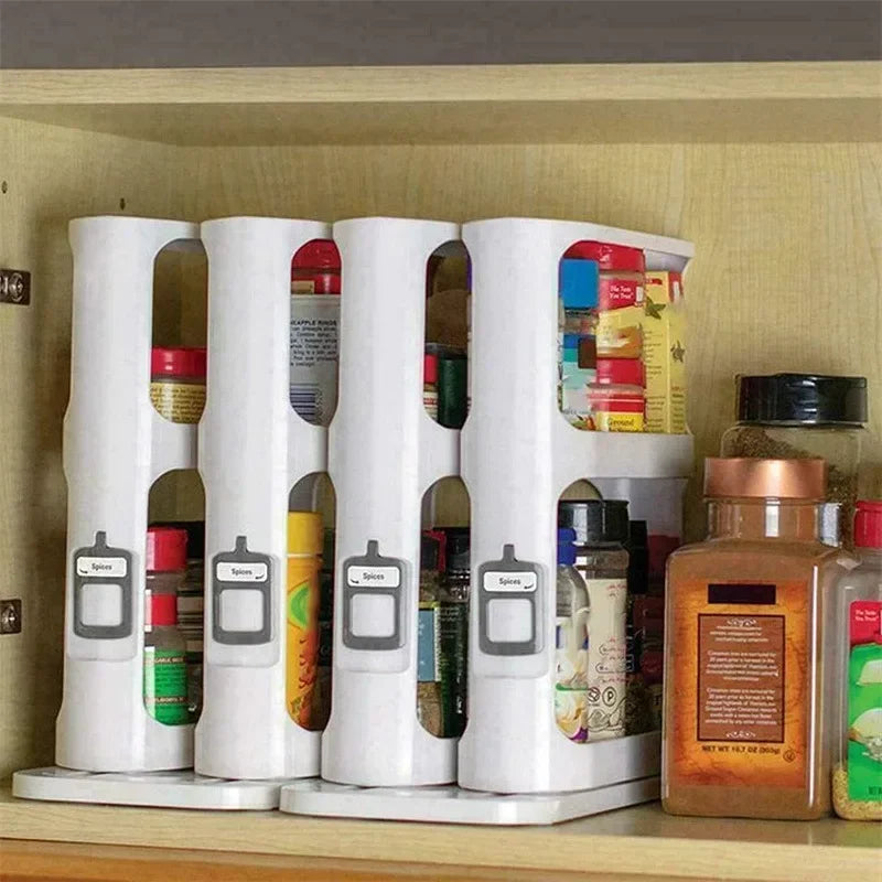 Purilite Select Kitchen Condiment Spice Organizer Rack | Multi-Function Rotating Storage Shelf | Slide Kitchen-Cabinet Cupboard Storage