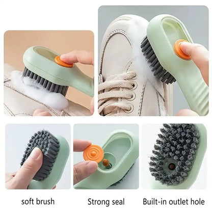 Purilite Select Multi-Function Long Handle Cleaning Brush with Press-On Liquid Dispenser for Shoes and Household Cleaning (Set of 3)