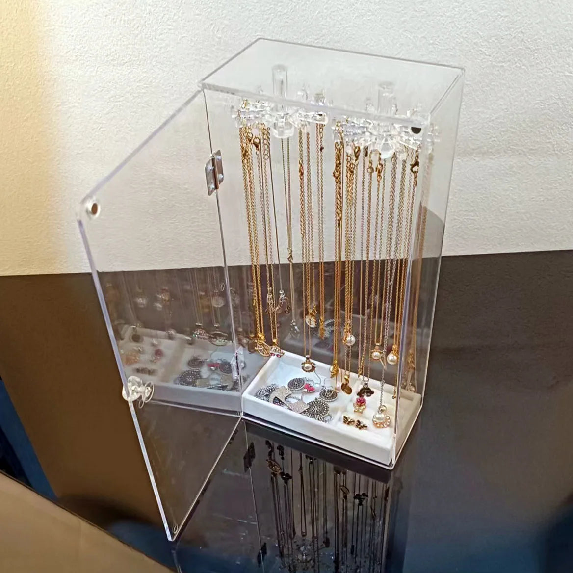 Purilite Select 360° Rotating Necklace Holder Stand with 24 Hooks Acrylic Jewelry Organizer Display Rack
