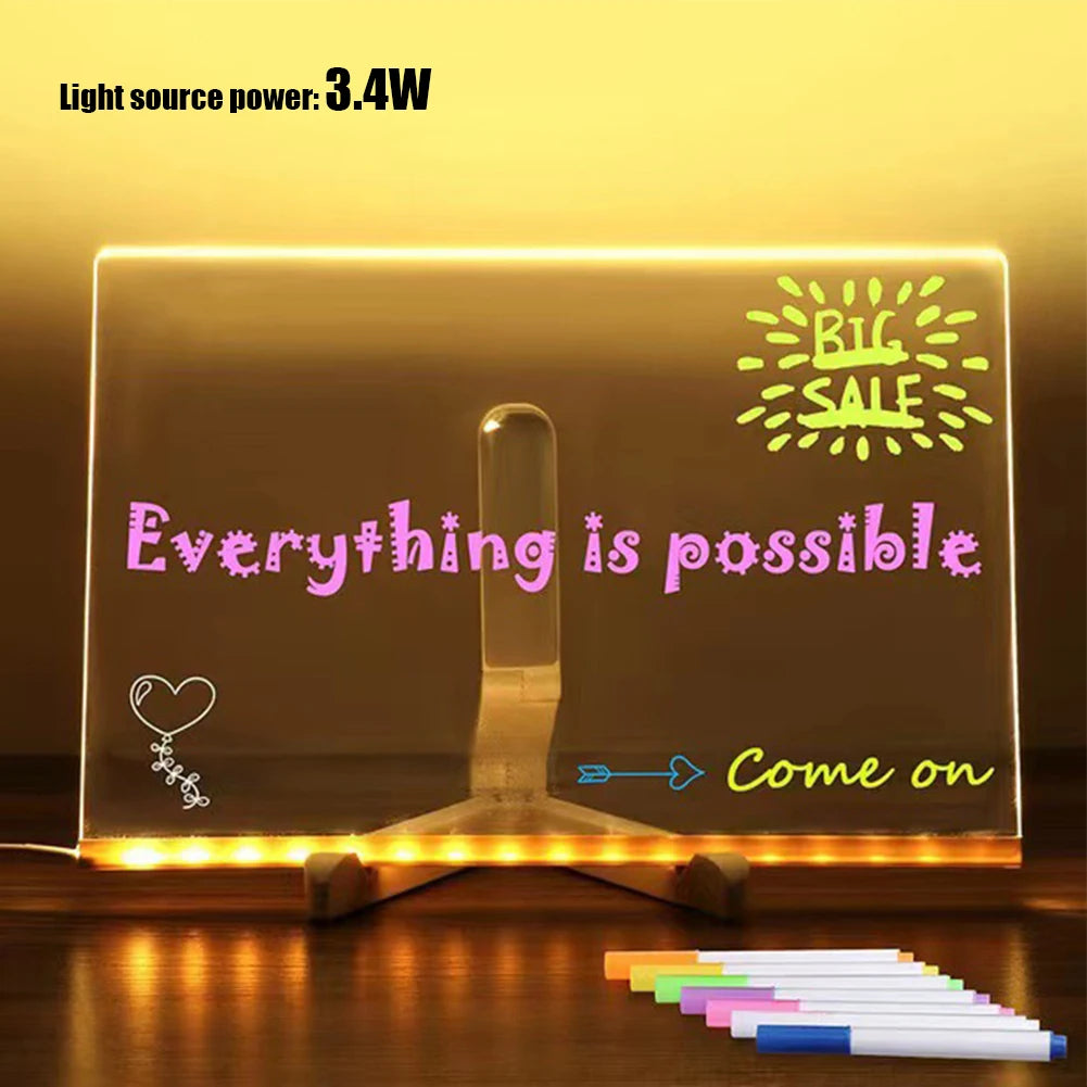 Purilite Select Light Up Acrylic Message Board with Rewritable LED Note Display and 7 Color Pens for Home, Office, and Kids Room