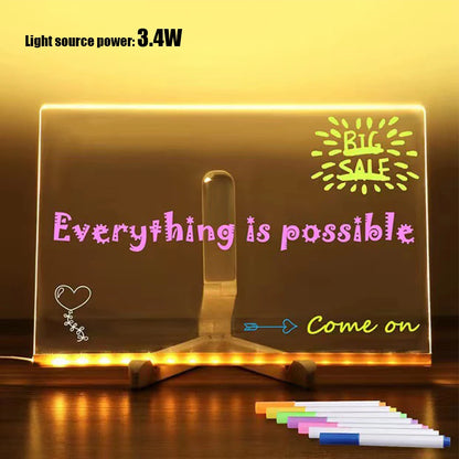 Purilite Select Light Up Acrylic Message Board with Rewritable LED Note Display and 7 Color Pens for Home, Office, and Kids Room