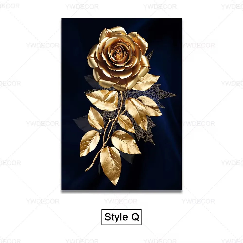 Purilite Select Luxury Black & Gold Plant Leaves Canvas Print