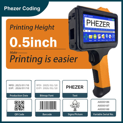 Phezer 2025 New P19 orange Handheld Inkjet Printer 12.7mm Portable Printer QR Bar Batch Code Date Number Logo Expiry Date Label