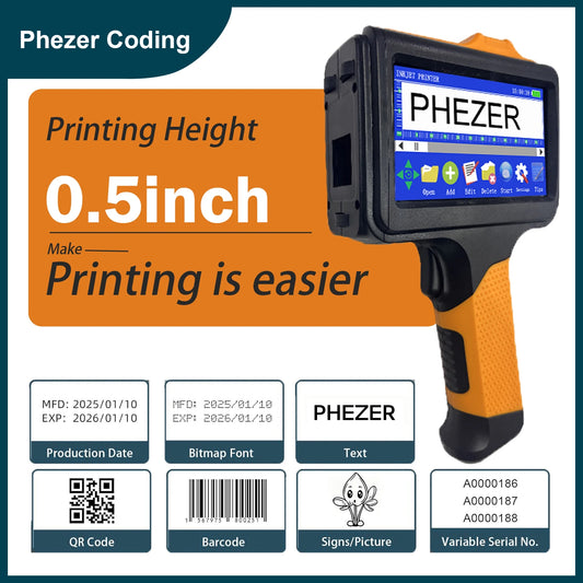 Phezer 2025 New P19 orange Handheld Inkjet Printer 12.7mm Portable Printer QR Bar Batch Code Date Number Logo Expiry Date Label