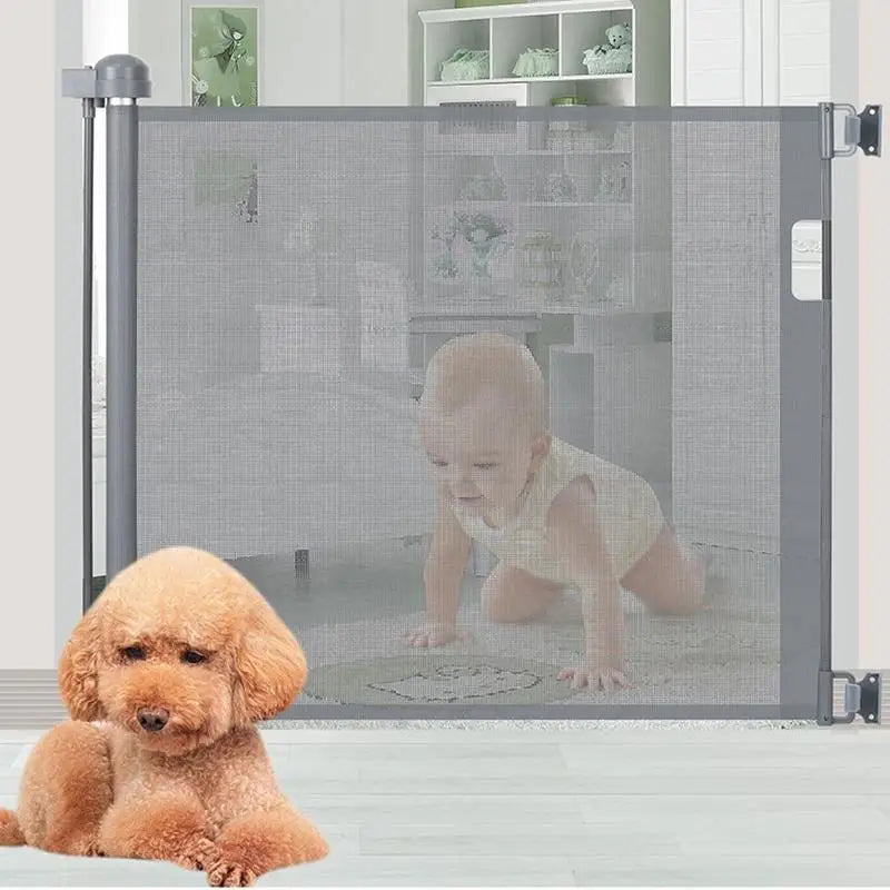Purilite Select Retractable Baby Gate for Stairs | No-Drill Mesh Safety Gate | Freestanding Child & Pet Safety Door Barrier | Indoor Outdoor Home Use