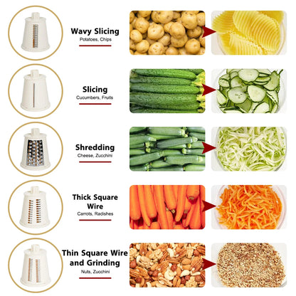 Purilite Select 5-Blade Manual Rotary Vegetable Grater Cheese Nut Cutter Multifunctional Mandolin Slicer