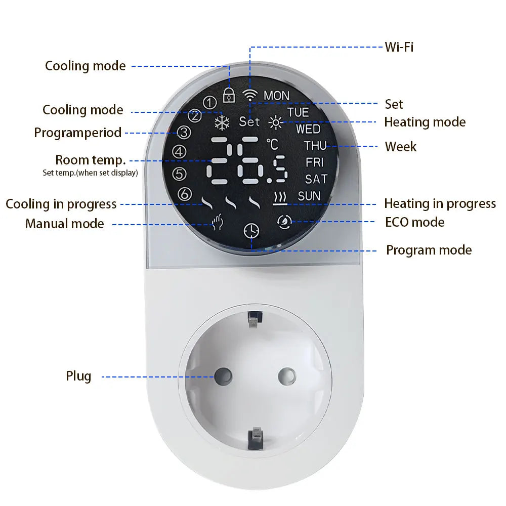 Purilite Select Smart WiFi Thermostat Plug | LED Display | App Control | Programmable Temperature Controller Socket | 16A Smart Heating & Cooling Plug