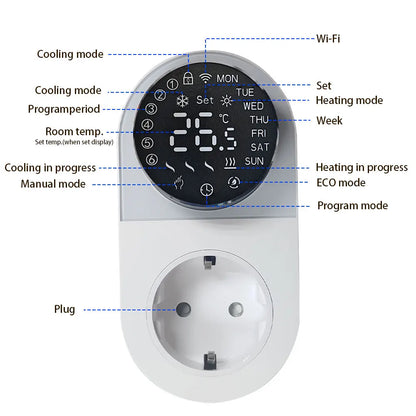 Purilite Select Smart WiFi Thermostat Plug | LED Display | App Control | Programmable Temperature Controller Socket | 16A Smart Heating & Cooling Plug
