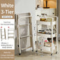 Purilite Select Carbon Steel Foldable 3-Tier Rolling Storage Cart Multi-Layer Floor Stand Organizer with Wheels