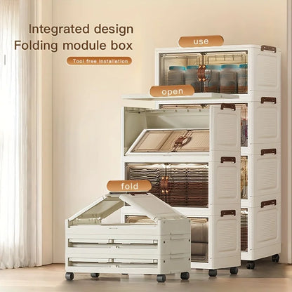 Purilite Select Foldable Storage Cabinet | 48cm Wide Rolling Organizer | 3 Tier Storage for Bathroom, Bedroom, Living Room