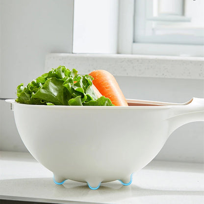 Purilite Select Double Layer Rotatable Drain Basket with Handle for Fruit Washing Vegetable Cleaning and Kitchen Storage