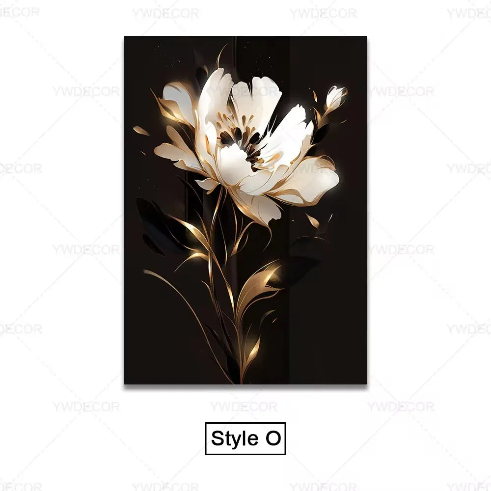 Purilite Select Luxury Black & Gold Plant Leaves Canvas Print
