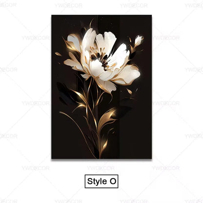 Purilite Select Luxury Black & Gold Plant Leaves Canvas Print