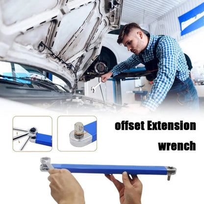Purilite Select Compact Offset Extension Wrench with 4 Adapters | Dual-Purpose Impact Socket Ratchet Wrench | Automotive Hand Tool