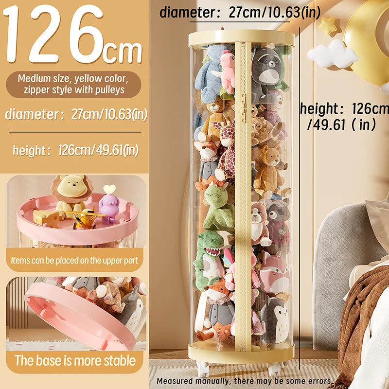 Purilite Select Transparent Doll Storage Box | Plush Toy Organizer | Zipper Storage Tube | Kids Toy Organization Bin