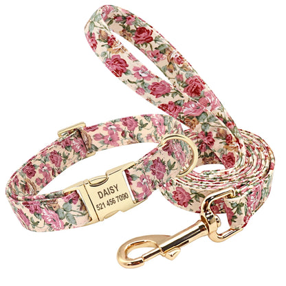 Purilite Select Personalized Floral Dog Collar and Leash Set