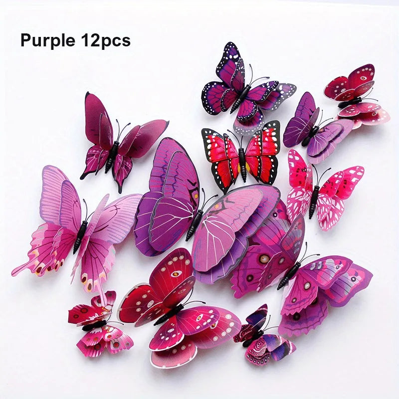 Purilite Select 12Pcs 3D Double Layer Butterfly Wall Stickers