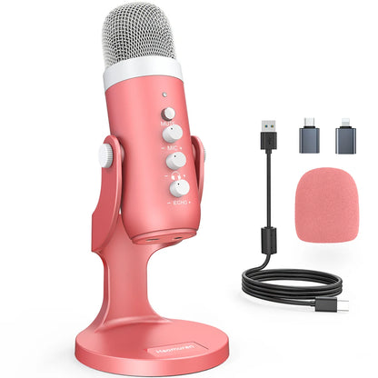 PURILITE SELECT PINK USB CONDENSER MICROPHONE – STUDIO RECORDING MIC FOR PC, MAC, PHONE, GAMING & PODCASTING