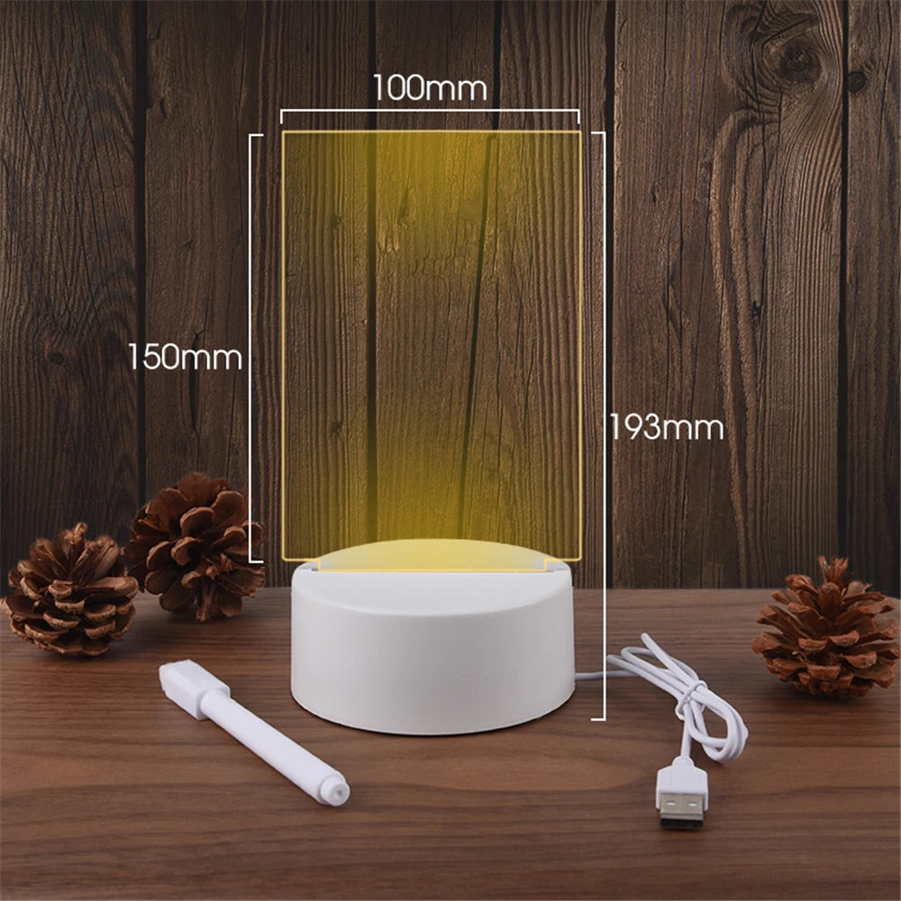 Purilite Select | Transparent LED Message Board Night Light | USB Acrylic Write and Erase Desk Lamp | Warm White Decorative Light