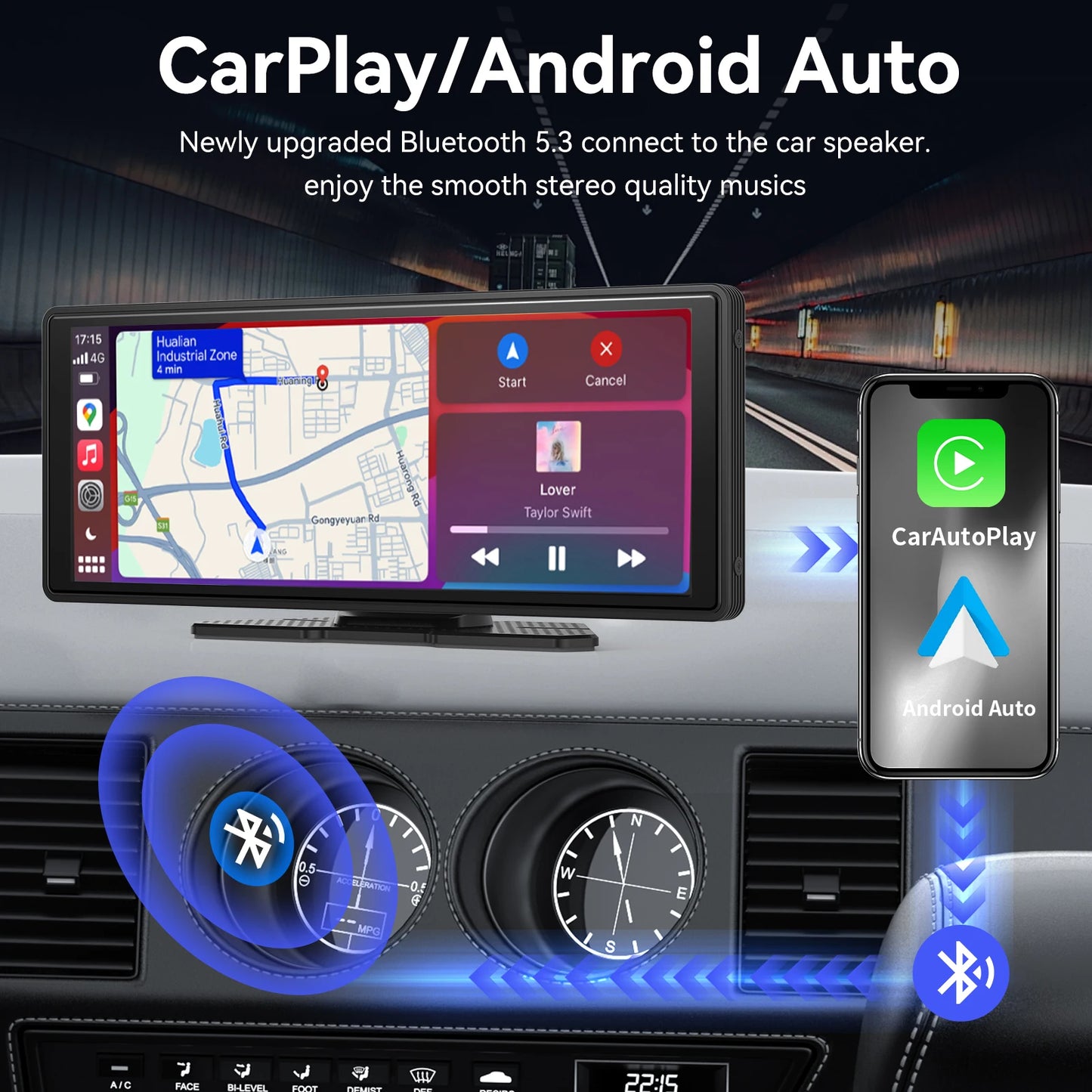Purilite Select Wireless CarPlay & Android Auto Portable Touchscreen Car Screen