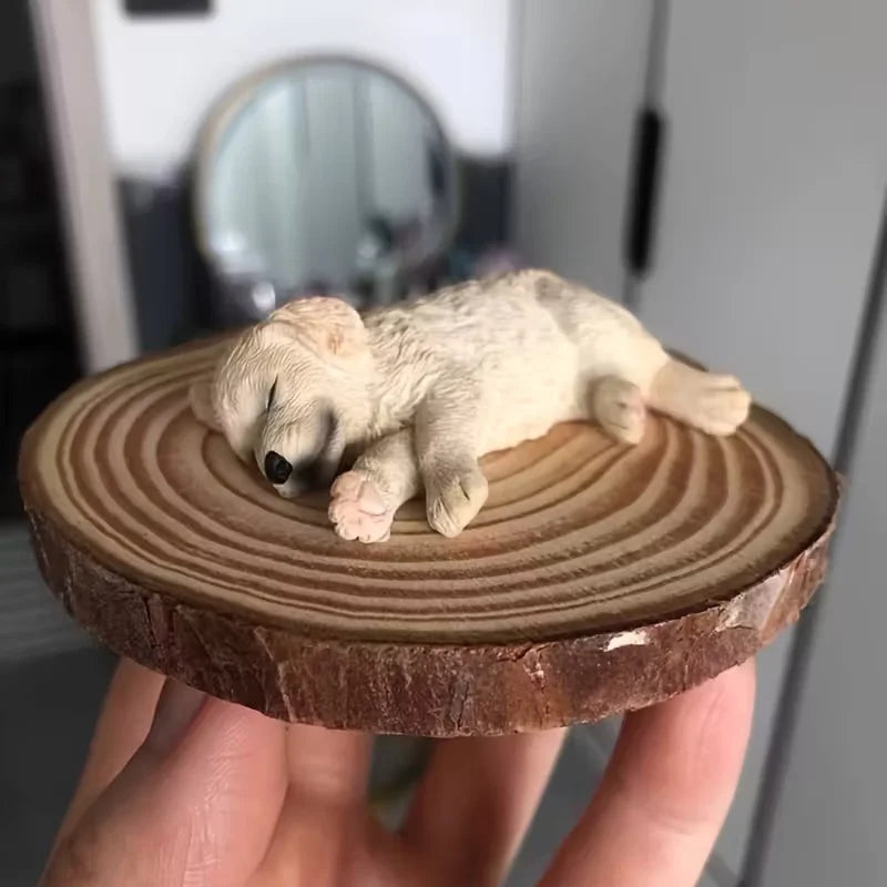 Purilite Select Sleeping Dog Figurine Decoration Set of 3 Realistic Golden Retriever and Labrador Desktop Car Dashboard Display Ornaments