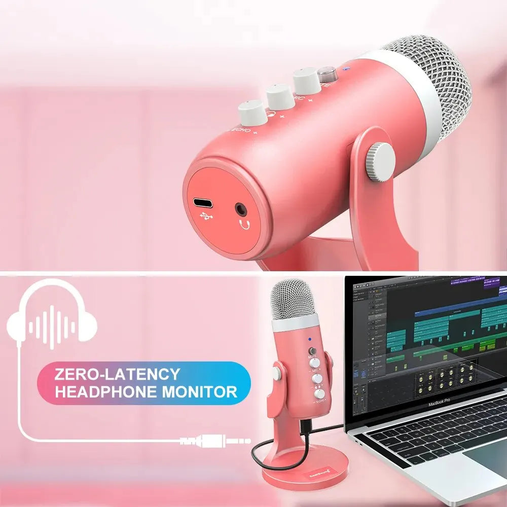 PURILITE SELECT PINK USB CONDENSER MICROPHONE – STUDIO RECORDING MIC FOR PC, MAC, PHONE, GAMING & PODCASTING