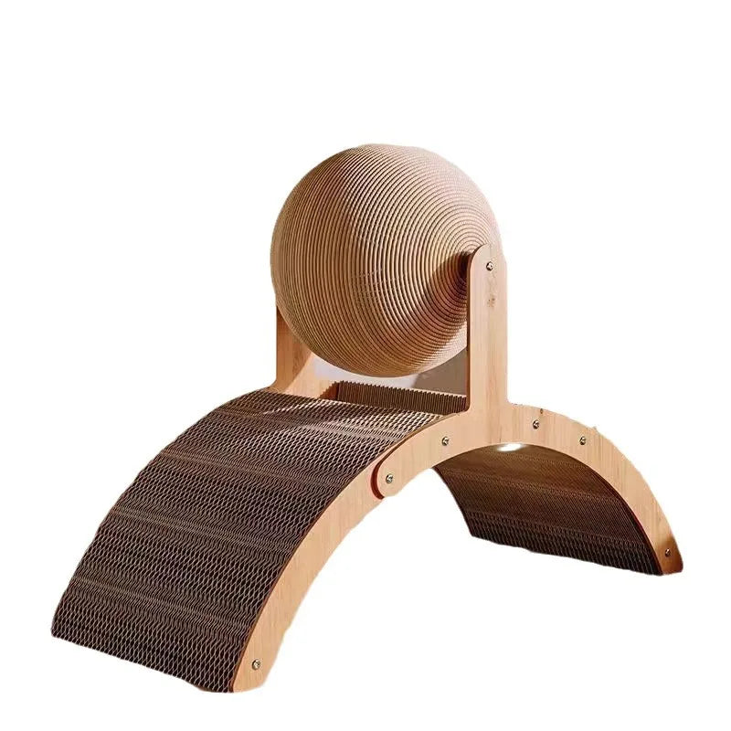 Purilite Select 2 In 1 Cat Scratching Ball Wooden Cat Scratcher | Natural Sisal Scratch Board | Wear-Resistant Paw Training Toy