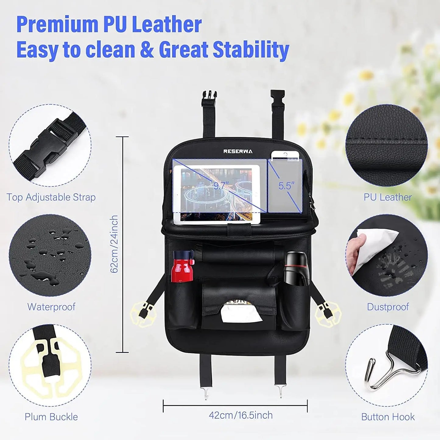 Purilite Select Car Seat Back Organizer with Foldable Table Tray